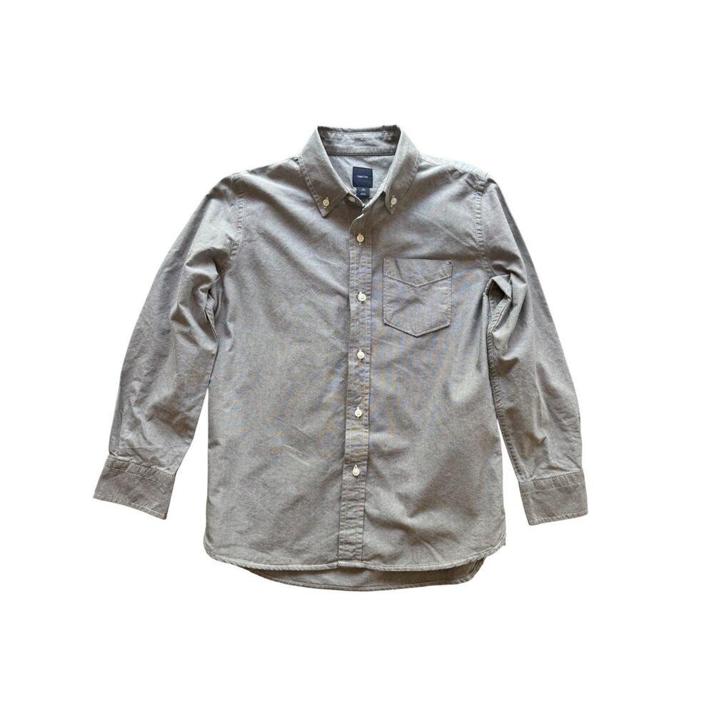 Gap Kids Boys Gray Oxford Button Down Shirt Size L 10 Long Sleeve Cotton
